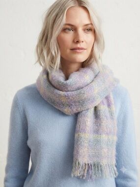 Donegal Design Irish Wool Mohair Plaid Blanket Scarf Pastel Woven in Wicklow